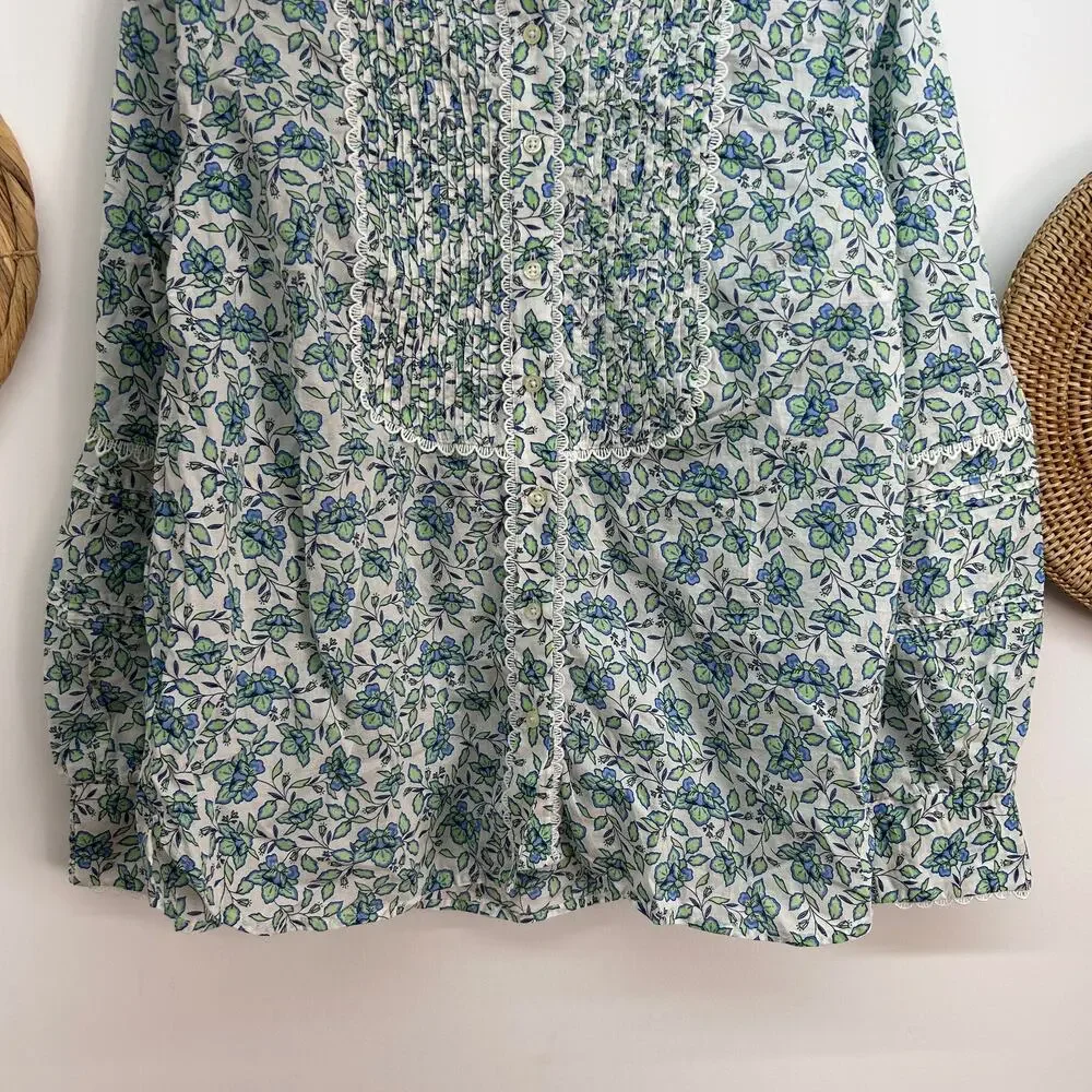 NEW Talbots Flower Floral Button Up Ruffle Lace Long Sleeve Blouse Top Large - Picture 4 of 8